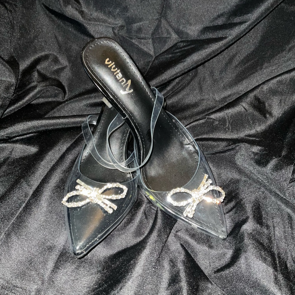 Rhinestone clear toe dress pumps